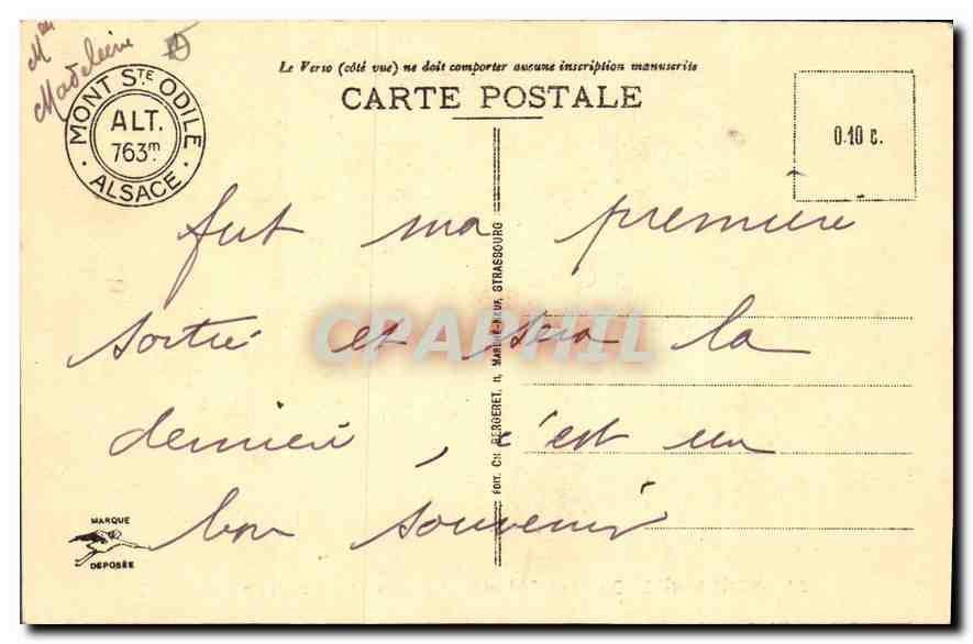 CPA Mont Sainte Odile Le Couvent Chemin de Ronde  — Verso