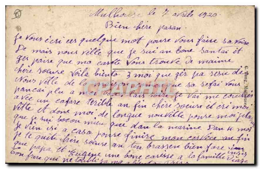Mulhouse (Haut-Rhin) — Hôtel des Postes — éditeur non visible — Verso