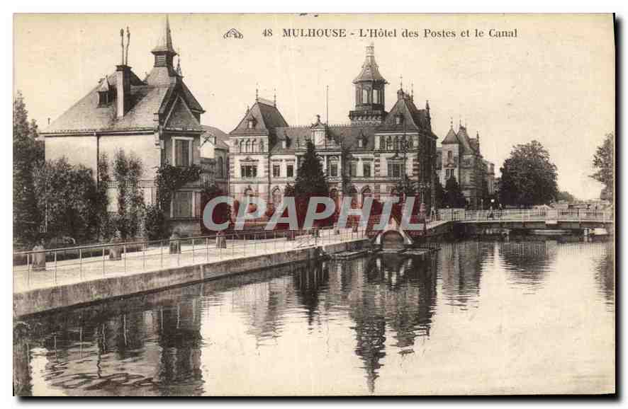 CPA Mulhouse L'Hotel des Postes et le Canal 