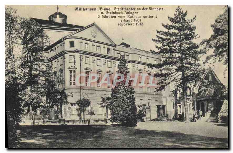 Mülhausen i/Eisass - Stadttheater an der Sinnestr. — éditeur CPAPHIL, n° de série non visible