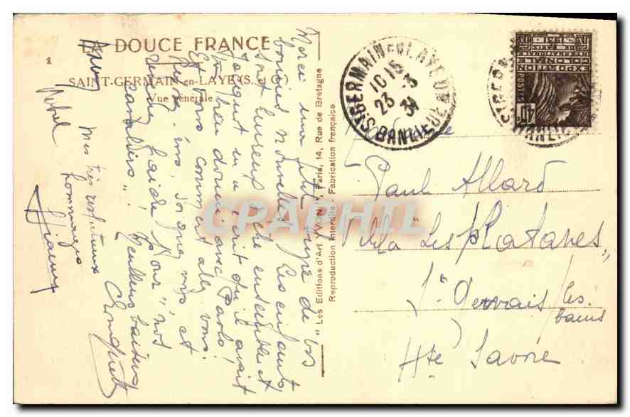 CPA Saint Germain en Laye Vue generale  — Verso
