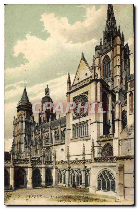 Évreux — La Cathédrale (côté Sud) — vue prise du Jardin de l'Évêché — LL. — n°7