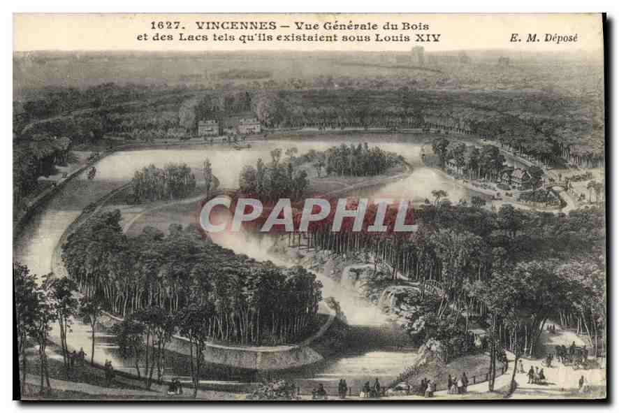 Vincennes — Vue Générale du Bois et des Lacs tels qu'ils existaient sous Louis XIV — E. M. Déposé