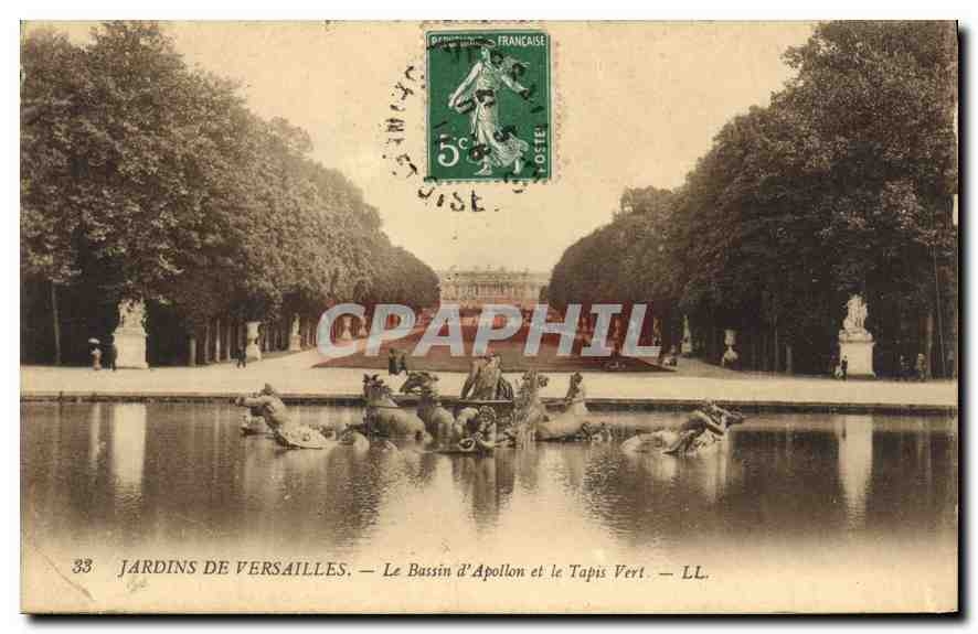 Jardins de Versailles — Le Bassin d'Apollon et le Tapis Vert — LL. Édition Manien, Versailles.
