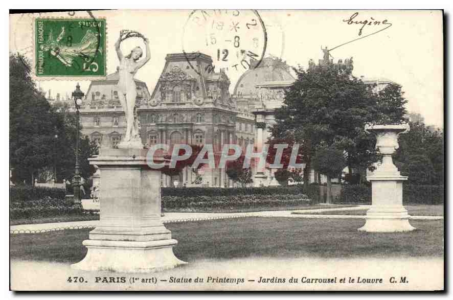 CPA Paris Statue du Printemps Jardins du Carrousel et le Louvre 