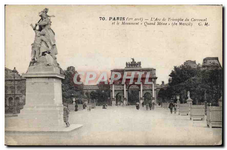 CPA Paris Ier arrt l'Arc de Triomphe du Carrousel et le monument Quand Meme de Mercie 