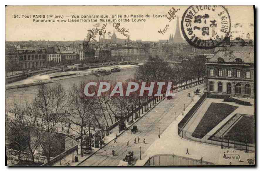 CPA Tour Paris Ier arrt vue panoramique prise du Musee du Louvre Tour Eiffel