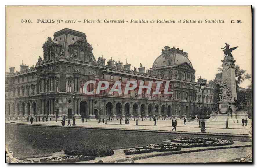 CPA Paris 1er arrt place du Carrousel Pavillon de Richelieu et statue de Gambetta 