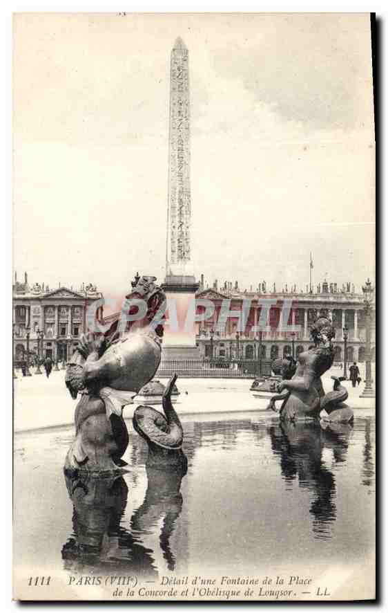 CPA Paris VIII Detail d'une Fontaine de la Place de la Concorde et l'Obelisque de Louqsor 