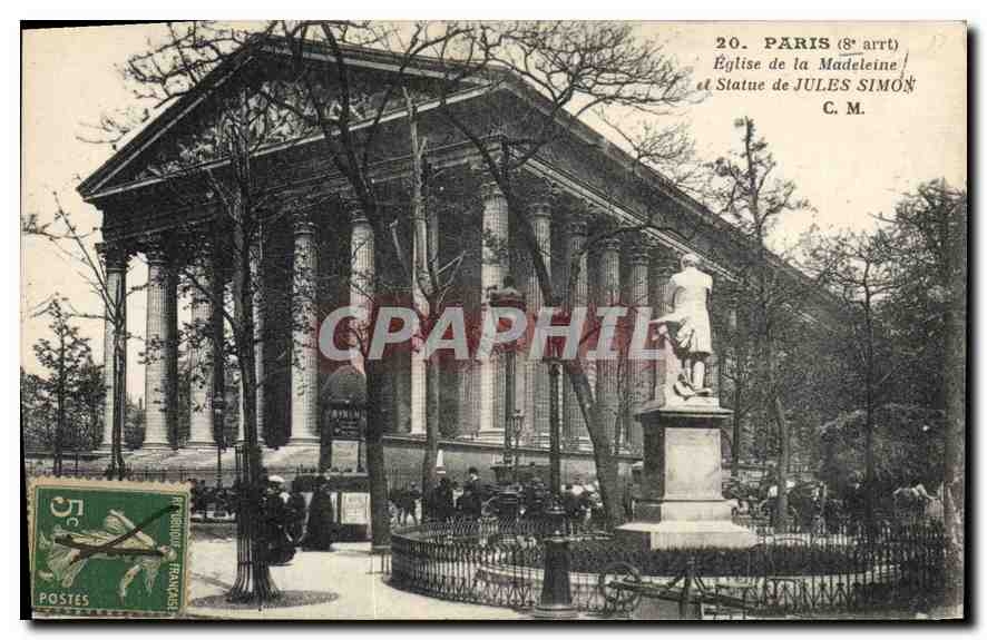 CPA Paris 8 arrt Eglise de la Madeleine et Statue de Jules Simon 