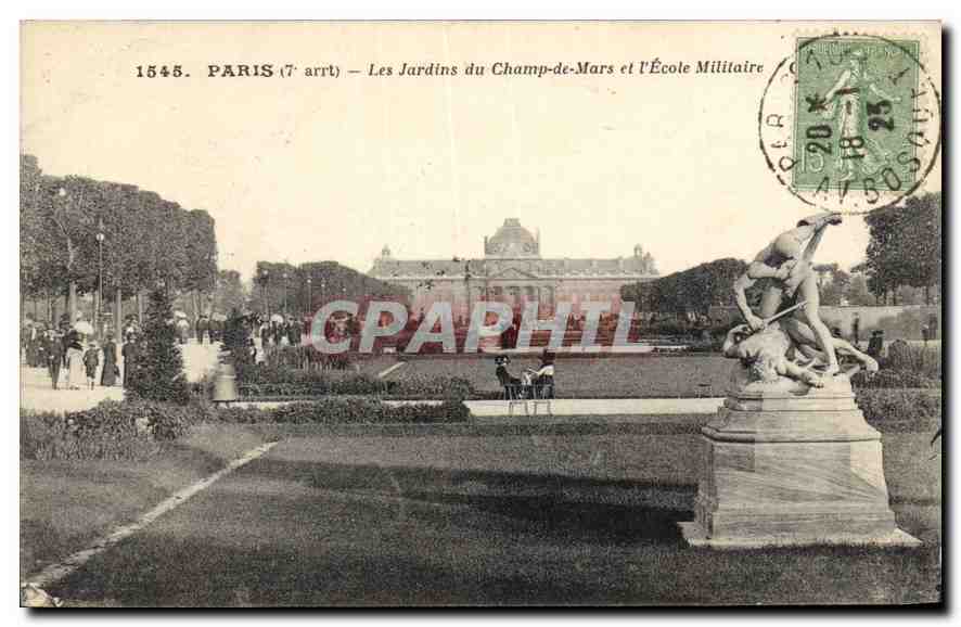 CPA Paris 7 arrt Les Jardins du Champ de Mars et l'Ecole Militaire 