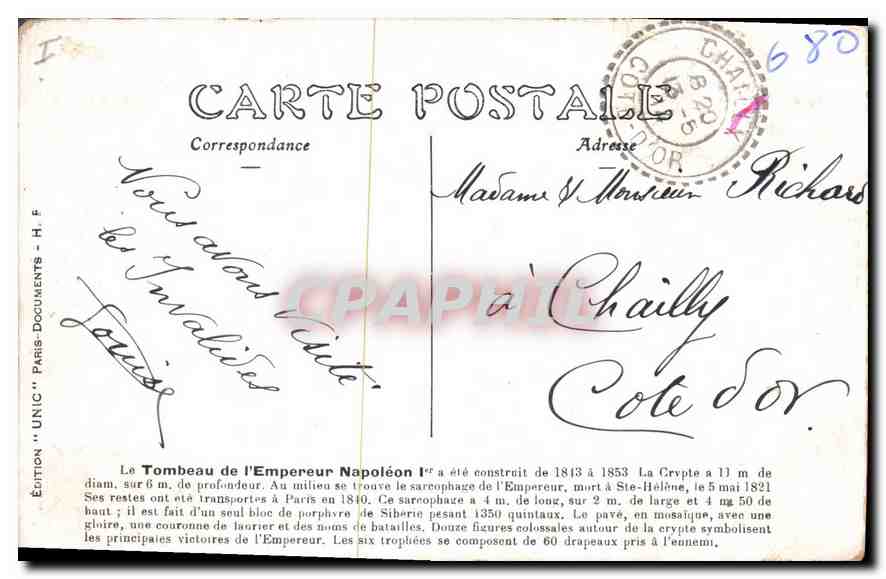 CPA Paris 7 Arr La chapelle des Invalides et le Tombeau de l'Empereur Napoleon Ier  — Rückseite