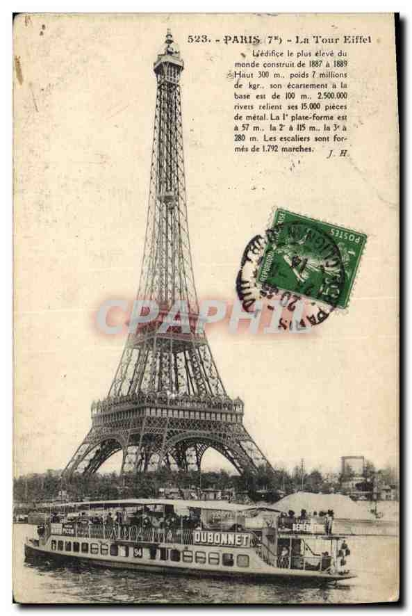 CPA Paris 7 La Tour Eiffel Bateau Peniche