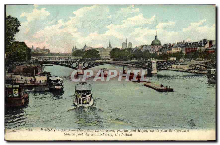 CPA Paris 6e arr Panorama sur la Seine pris du pont Royal sur le pont du Carrousel anccien pont des 
