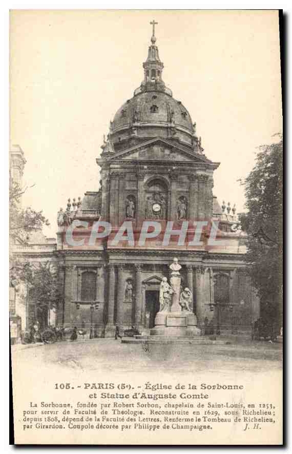 CPA Paris 5e Eglise de la Sorbonne et statue d'Auguste Comte 