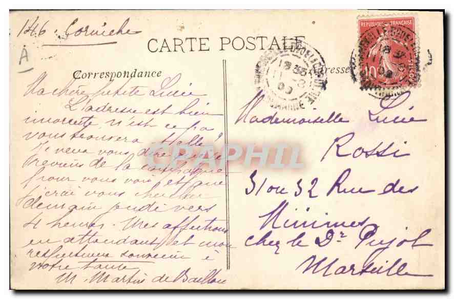 CPA Marseille Laboratoire A Marlon de Zoologie Marine  — Rückseite