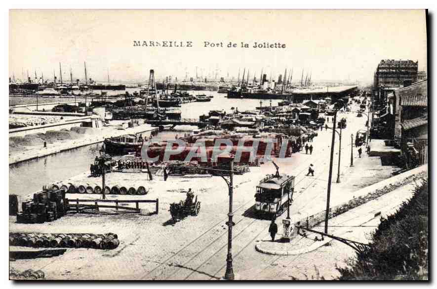 Marneille - Port de la Joliette — vue du port et de la rue avec tramway — éditeur non identifié