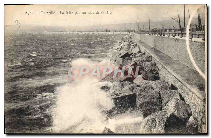 CPA Marseille la Jetee par un jour de Mistrale 