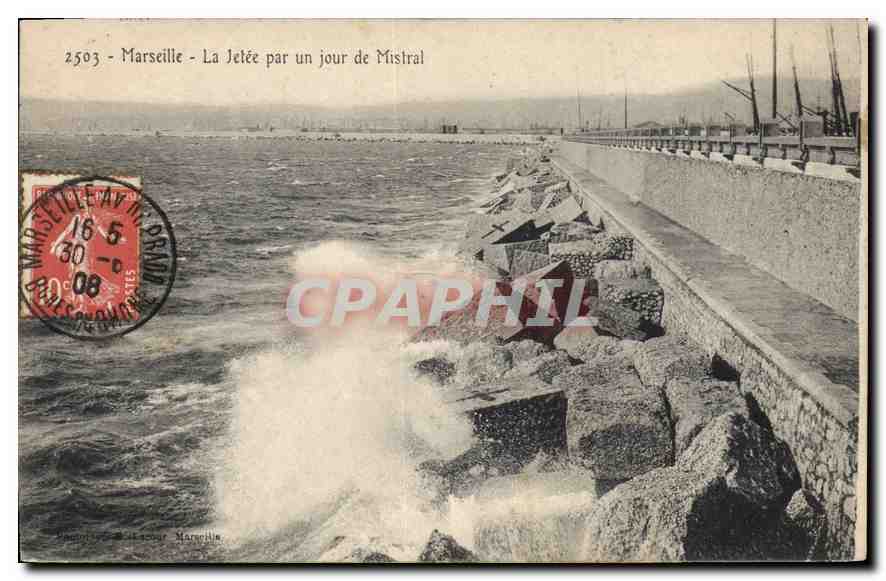 CPA Marseille la Jetee par un jour de Mistrale 