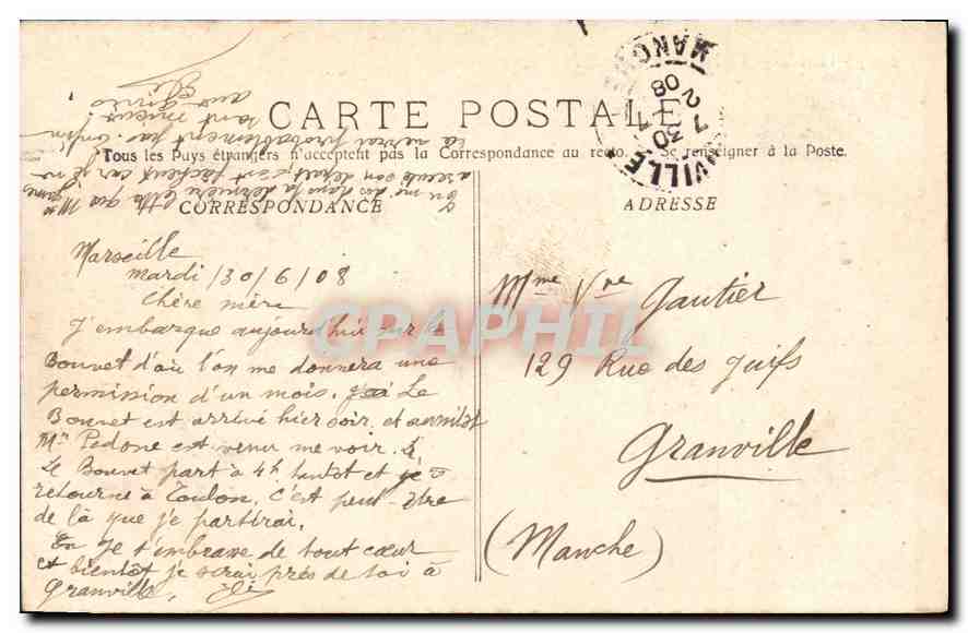 CPA Marseille la Jetee par un jour de Mistrale  — Verso