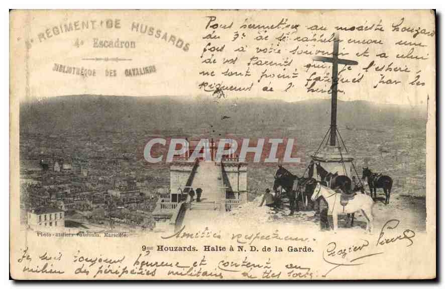 CPA Houzards Halte a N D de la Garde 9eme Hussards Militaria