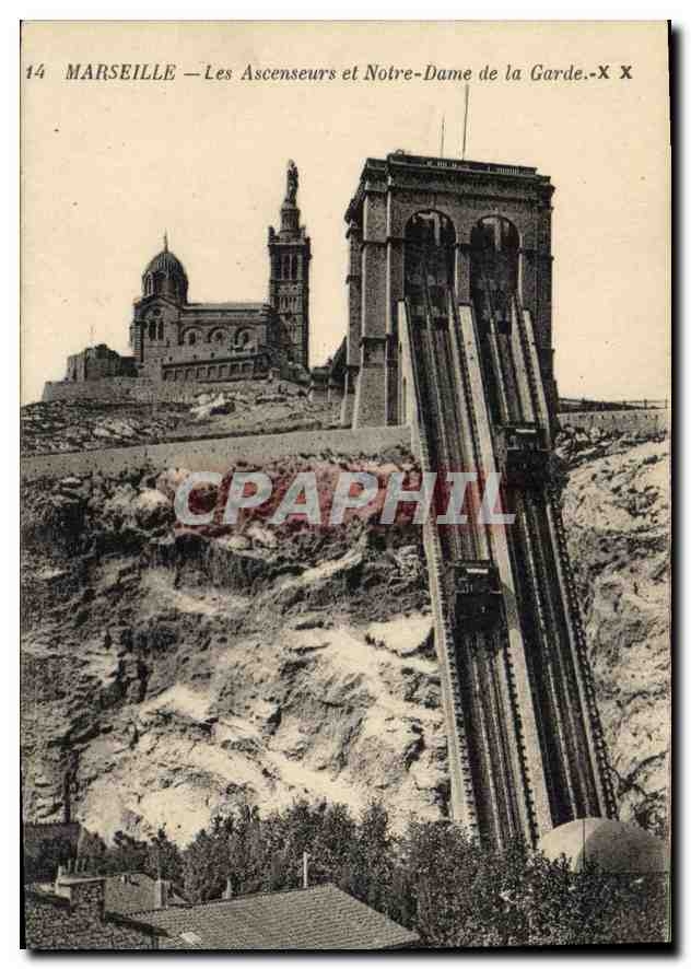 CPA Marseille les Ascenseurs et Notre Dame de la Garde 