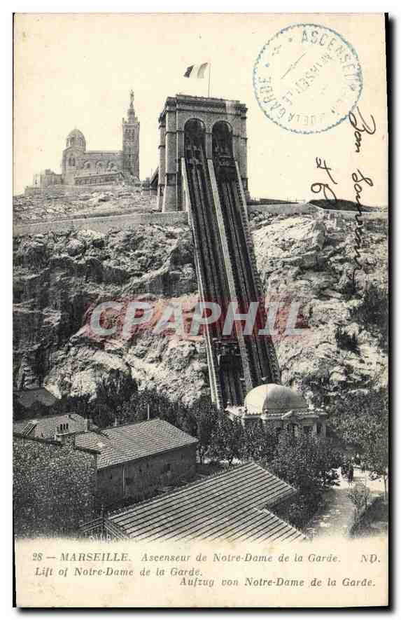 CPA Marseille Ascenseur de Notre Dame de la Garde 