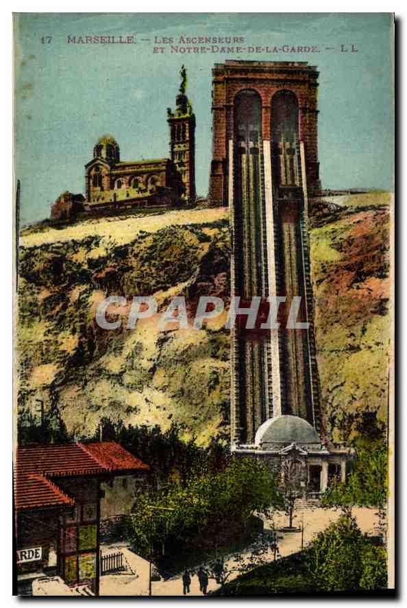 CPA Marseille les Ascenseurs et Notre Dame de la Garde 