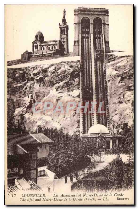 CPA Marseille les Ascenseurs et Notre Dame de la Garde 