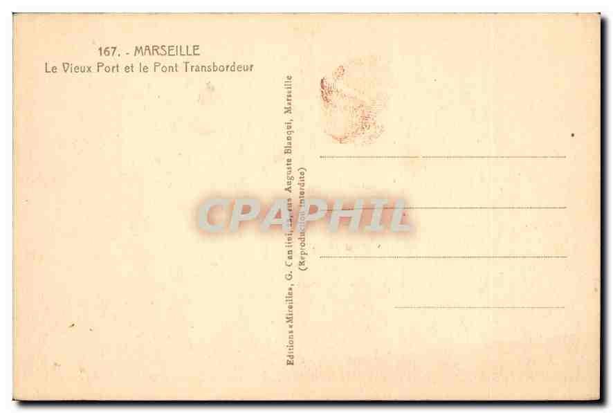 Marseille — Le Vieux Port et le Pont Transbordeur — Éditions Mireille — Verso