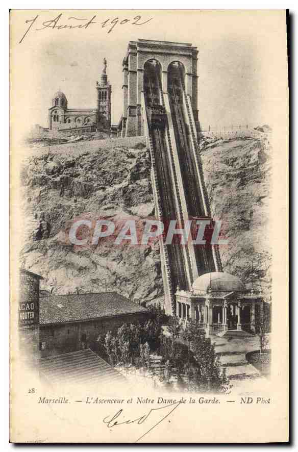CPA Marseille l'Ascenseur et Notre Dame de la Garde 