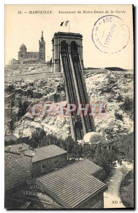 CPA Marseille Ascenseur de Notre Dame de la Garde 
