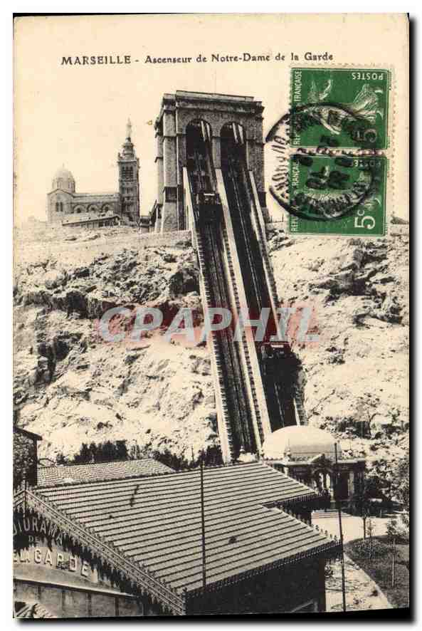 CPA Marseille Ascenseur de Notre Dame de la Garde 