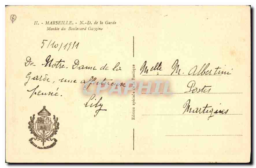 CPA Marseille N D de la Garde Montee du boulevard Gazzino  — Rückseite