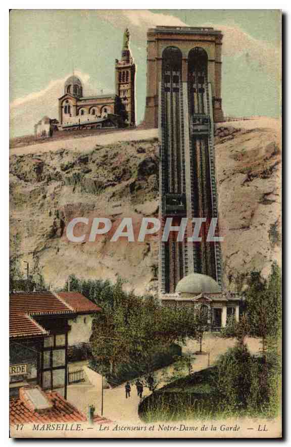 CPA Marseille les Ascenseurs et Notre Dame de la Garde 