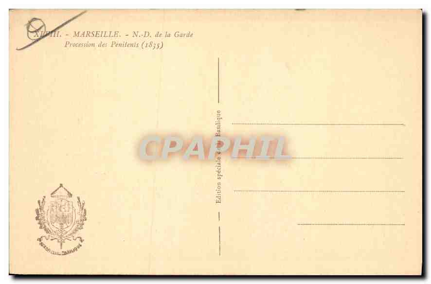 CPA Marseille N D de la Garde vers 1840 ancien reposoir de la Bonne N D de la garde Procession des P — Verso