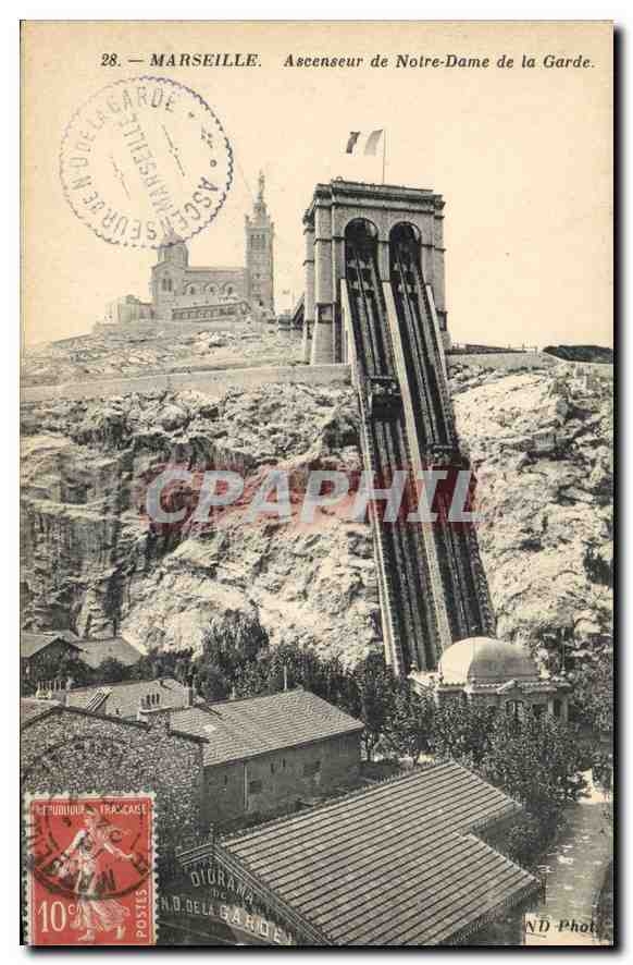 CPA Marseille Ascenseur de Notre Dame de la Garde 