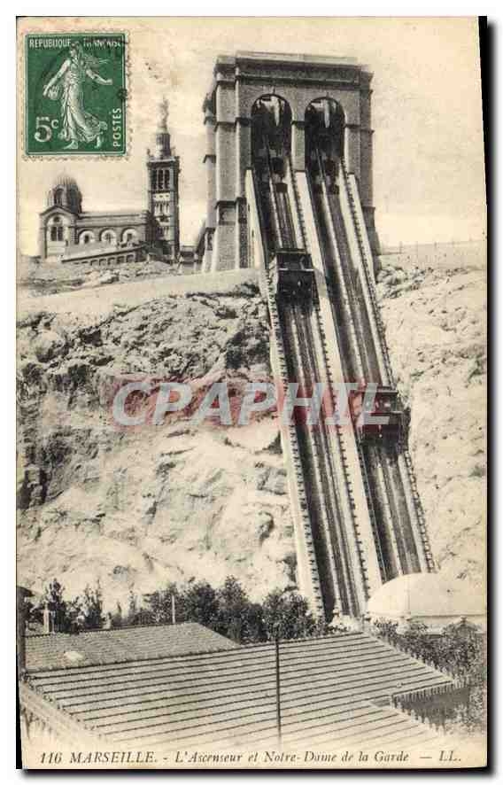 CPA Marseille L'Ascenseur et Notre Dame de la Garde 