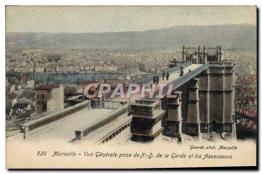 Marseille - Vue Générale prise de N.-D. de la Garde et les Ascenseurs — Guende phot. Marseille, n° 520