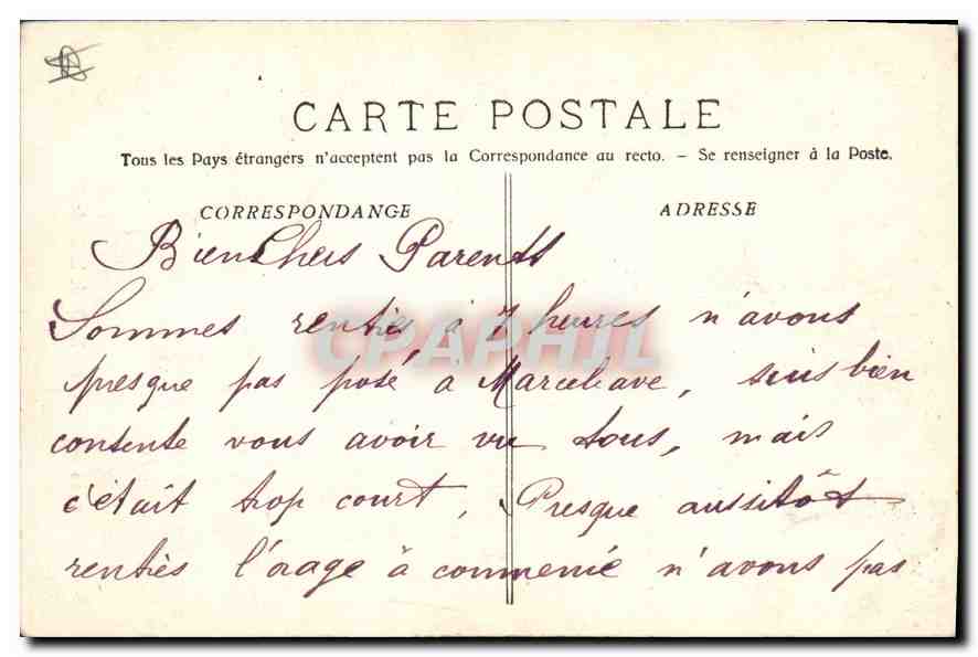 CPA Marseille N D de la Garde  — Rückseite