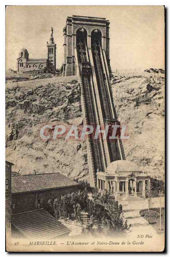CPA Marseille L'Ascenseur et Notre Dame de la Garde 