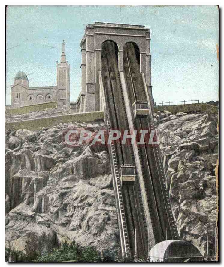 CPA Marseille l'ascenseur de Notre Dame de la Garde 