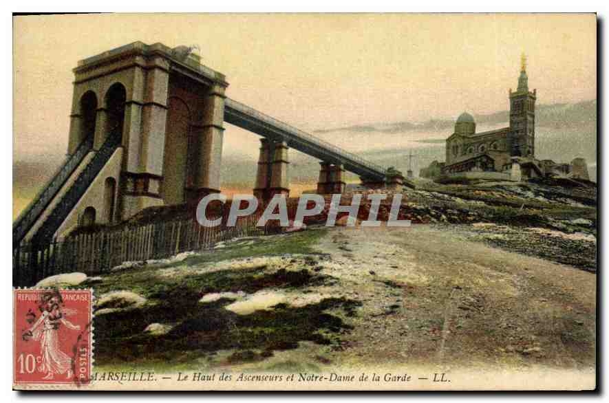 CPA Marseille Le Haut des Ascenseurs et Notre Dame de la Garde 
