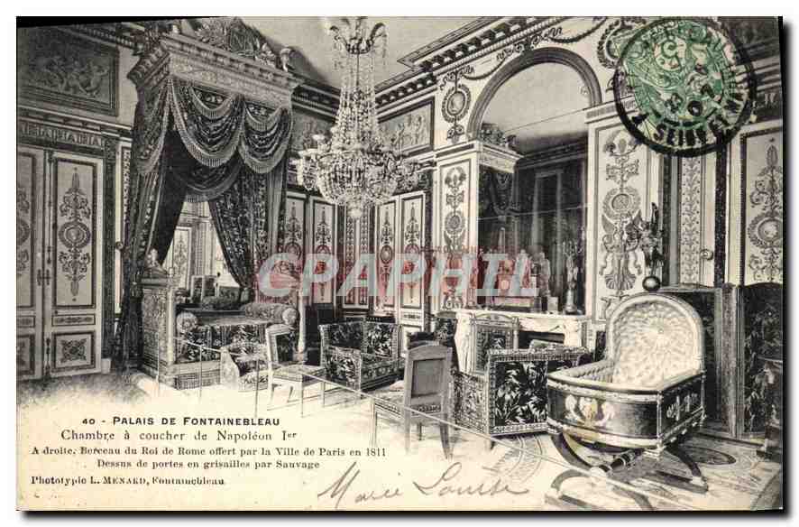 Palais de Fontainebleau — Chambre à coucher de Napoléon Ier — Phototypie L. MENARD, Fontainebleau