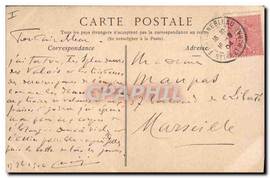 Paleis van Fontainebleau — Het Karpersmeer — Diéou, Collectie ND. Fot. — Achterkant