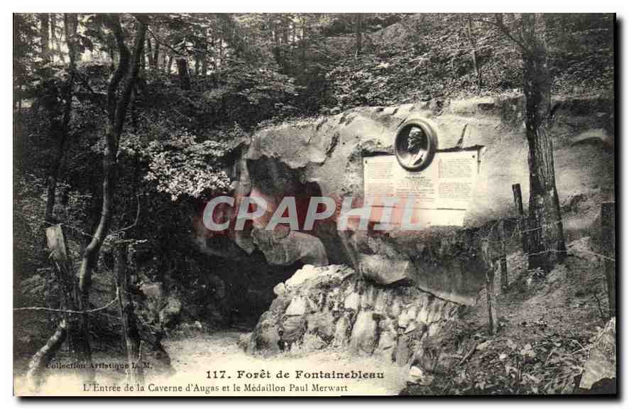 Entrada de la Cueva de Augas y el Medallón Paul Merwart — Bosque de Fontainebleau — Colección Artística L.M. n°117