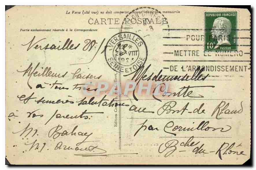 CPA Versailles Galeries des glaces  — Verso