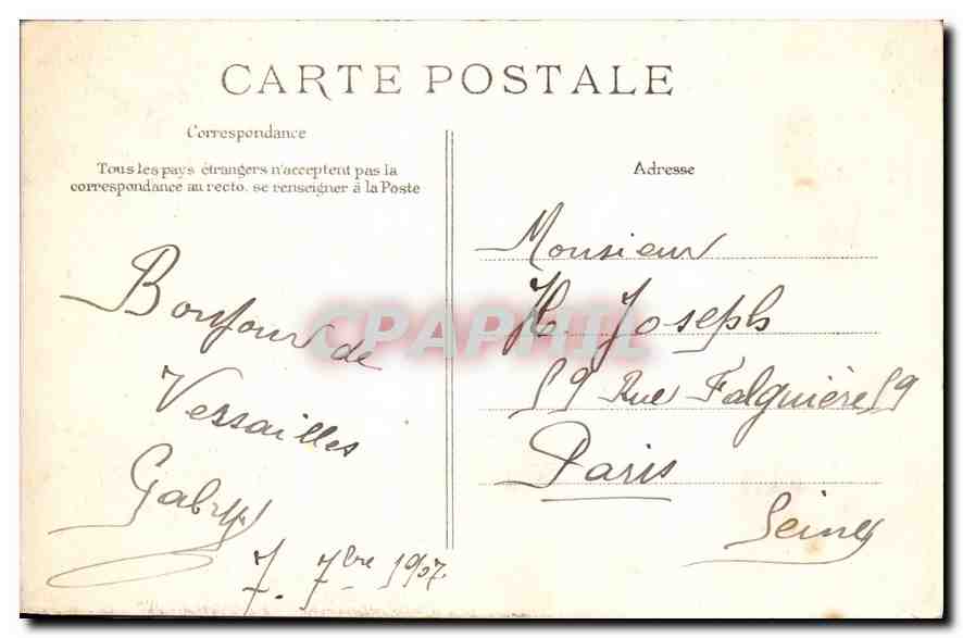 Versailles — Vue Générale de la Ville. Caserne du 11e d'Artillerie — Éditeur non visible, n° de série 248 — Rückseite