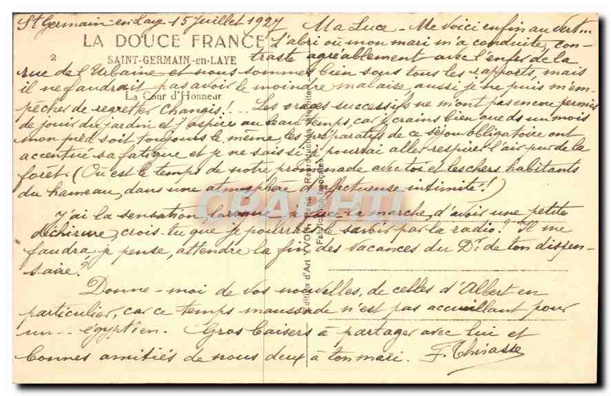 CPA Saint Germain en Laye La Cour d'Honneur  — Verso