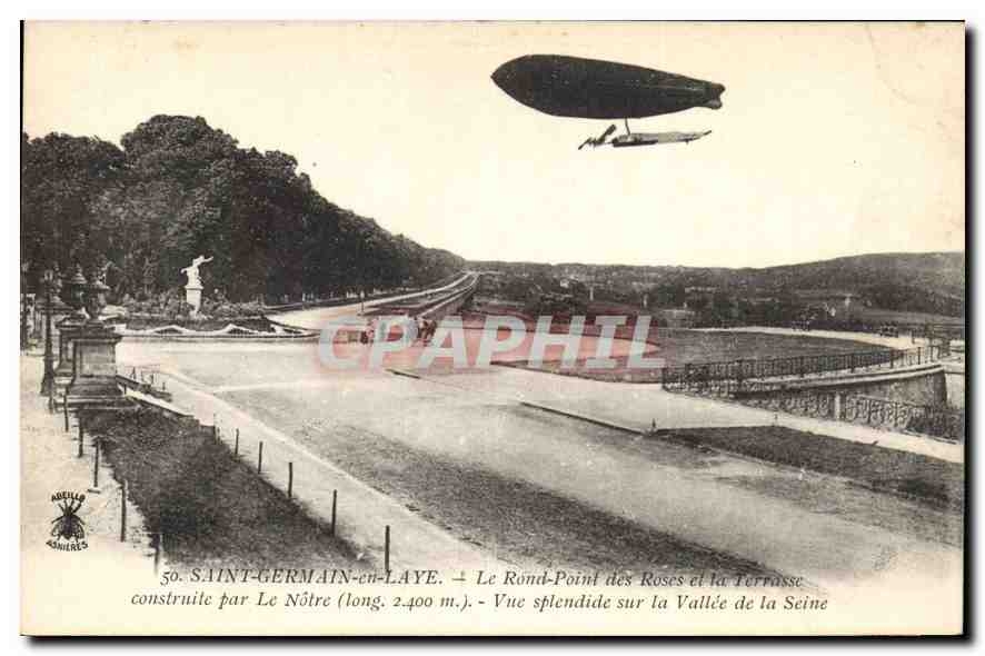 CPA Saint Germain en Laye Le Rond Point des Roses et la Terrasse Zeppelin Dirigeable